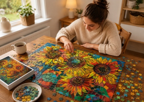 Puzzle klasyczne 1000 elementów 70x50 cm słoneczniki w stylu mozaikowym