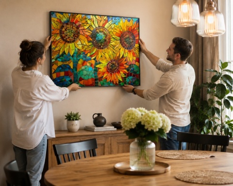 Puzzle klasyczne 1000 elementów 70x50 cm słoneczniki w stylu mozaikowym