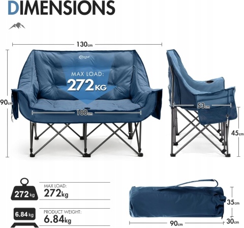 Sofa kempingowa DWUOSOBOWA Krzesło kempingowe 2-osobowe