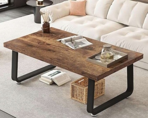 Stolik kawowy z drewnianym blatem 100x55 cm prostokątny kolor czarnego dęba