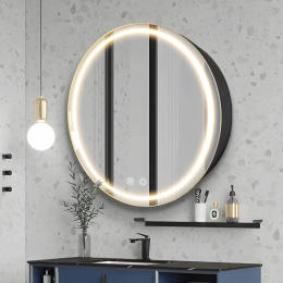 Szafka Łazienkowa Z Lustrem LED Okrągła 71cm Antyfog
