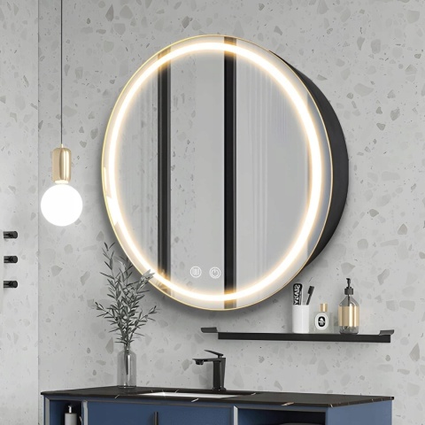 Szafka Łazienkowa Z Lustrem LED Okrągła 71cm Antyfog