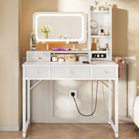 Toaletka z regulowanym lustrem LED i portem USB 100x40x140cm