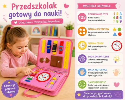 Zestaw Busy Board tablica manipulacyjna edukacyjna dla dzieci niemiecka róż
