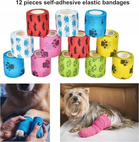 Bandaż dla psa 5 cm x 4,5 m elastyczny 12 szt