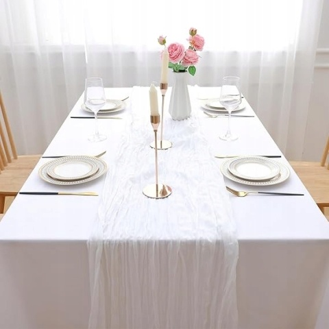 Bieżnik na stół Homaxy 90x300 cm 1 sztuka Biały Boho Muślin Nowoczesny