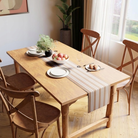 Bieżnik na stół dekoracyjny prążkowanna bawełna Beżowy 32x150cm