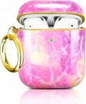 Etui AirPods Różowy Marmur + Karabińczyk Ochrona 360°