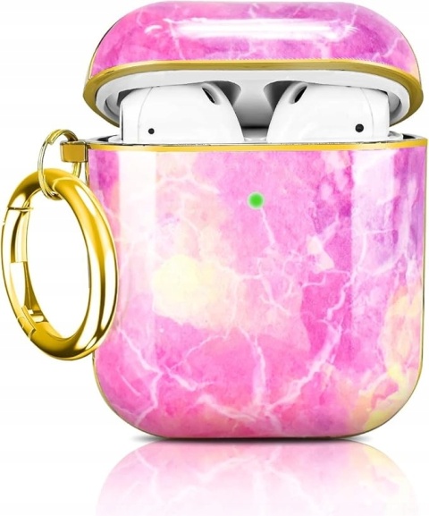 Etui AirPods Różowy Marmur + Karabińczyk Ochrona 360°