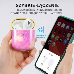 Etui AirPods Różowy Marmur + Karabińczyk Ochrona 360°