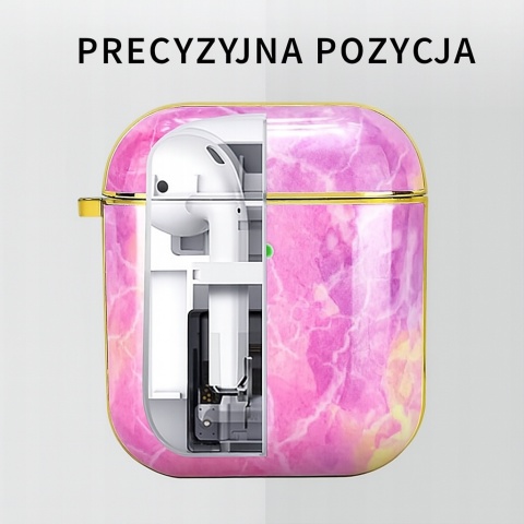 Etui AirPods Różowy Marmur + Karabińczyk Ochrona 360°