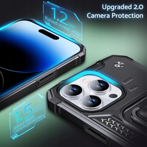 Etui DASFOND iPhone 15 Pro 6,1" czarne - MagSafe, stojak, pancern
