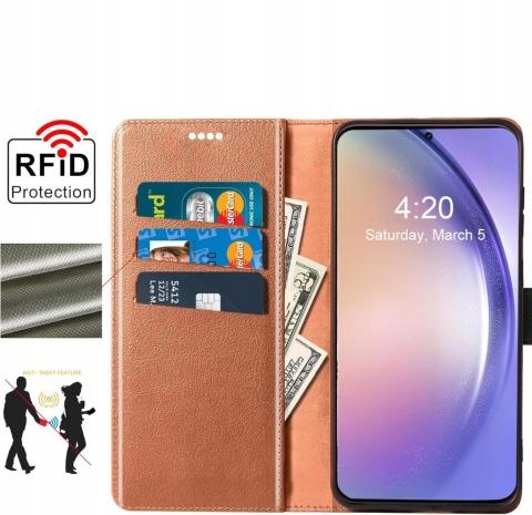 Etui z klapką QHOHQ do Samsung Galaxy A54 5G brązowy