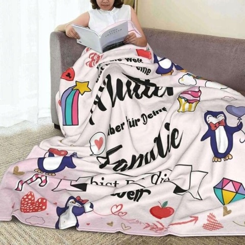 Koc narzuta prezent dla mamy na Dzień Matki 100 x 130cm napisy j. niemiecki