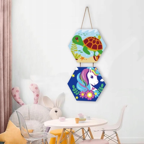Malowanie po numerach Zestaw DIY z farbkami 18x16cm Jednorożec Żółw 2szt