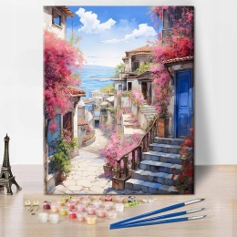 Malowanie po numerach bez ramy zestaw z pędzelkami uliczka 40x50cm