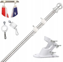 Maszt Uchwyt Na Flagę Aluminiowy 150cm Maszt srebrny z białym uchwytem
