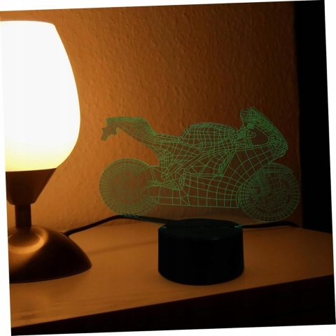Nocna Lampka Optyczna Iluzja Motocykl 3D Lampa LED Zmieniająca Kolor
