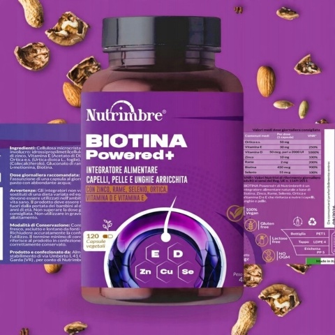 Nutrimbre Biotina Powered+ suplement Biotyna 120 szt skóra włosy paznokcie