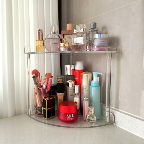 Organizer na kosmetyki narożny dwupoziomowy akrylowy 24 x 24 x 29 cm