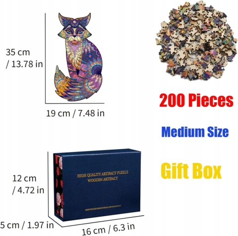 Puzzle Drewniane Fantastyczne zwierzątko Kot 19x35cm Układanka 200el