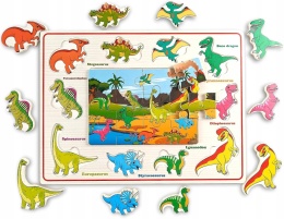 Puzzle drewniane dla dzieci diniozaury dopasowywanie kształtów dla dzieci