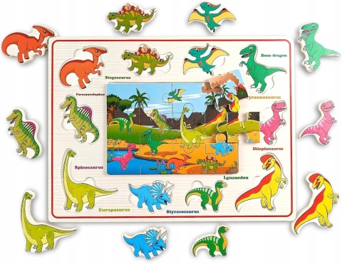 Puzzle drewniane dla dzieci diniozaury dopasowywanie kształtów dla dzieci