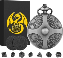 Zegarek kieszonkowy z kostkami DND D&D pudełko z łańcuszkiem Kolor srebrny