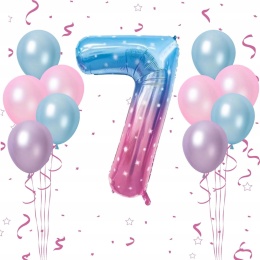 Balony cyfra numer 7 na urodziny rocznicę niebieskie róż 101cm zestaw 11szt