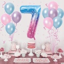 Balony cyfra numer 7 na urodziny rocznicę niebieskie róż 101cm zestaw 11szt