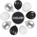 Balony czarno-srebrne białe 30 szt. metaliczne zestaw dekoracje imprezowe