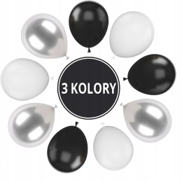 Balony czarno-srebrne białe 30 szt. metaliczne zestaw dekoracje imprezowe