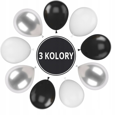 Balony czarno-srebrne białe 30 szt. metaliczne zestaw dekoracje imprezowe