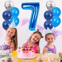 Balony urodzinowe 7 lat niebieskie srebrne zestaw 11 sztuk dekoracje