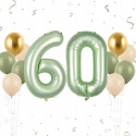 Balony urodzinowe cyfra 60 zielone złote 12 sztuk dekoracje rocznica