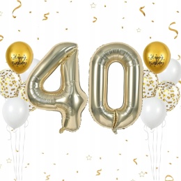 Balony urodzinowe na 40 urodziny lateksowe 100cm zestaw 12szt kolor Złoty