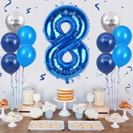Balony urodzinowe na 8 urodziny lateksowe 100cm zestaw 12szt kolor Niebiesk