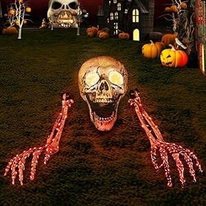 CZASZKA DEKORACJA HALLOWEEN SZKIELET podświetlany 3-częściowy zestaw