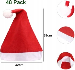 Czapka Świętego Mikołaja z Pomponem Miękka 32x38cm Zestaw 48szt
