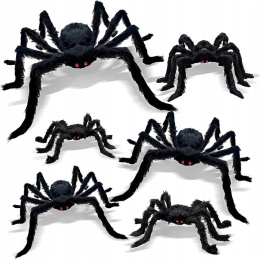 Dekoracja na Halloween Zestaw Dużych Pająków 6szt Włochate Pająki 30-125cm