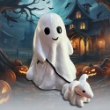 Duch z psem figurka hallowen dekoracyjna porcelanowa 15cm