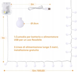 Girlanda LED łańcuch świetlny na baterie kulki 1,8cm 15m 100 kulek