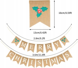 Girlanda świąteczna baner z materiału jutowego Merry Christmas 6m