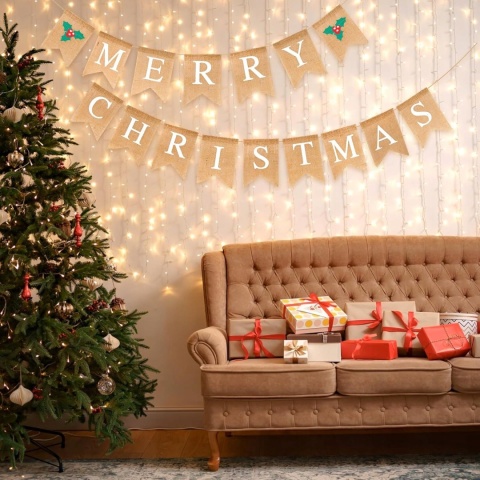 Girlanda świąteczna baner z materiału jutowego Merry Christmas 6m