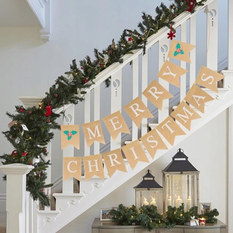 Girlanda świąteczna baner z materiału jutowego Merry Christmas 6m