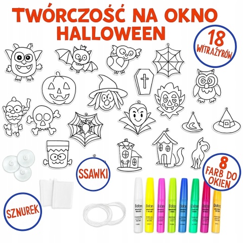 Halloween Zestaw Kreatywny Malowanie Okien 18 Witraży Klever Kits