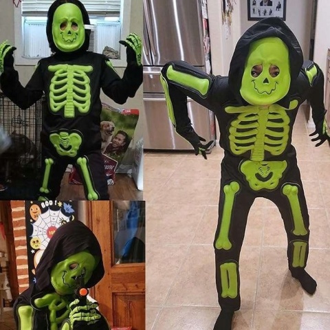 KOSTIUM SZKIELETU DLA DZIECI ŚWIECĄCY W CIEMNOSCI NA HALLOWEEN r 130