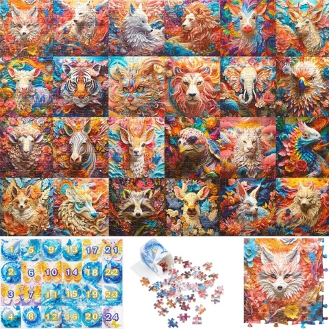 Kalendarz Adwentowy Puzzle Na Boże Narodzenie 1008 Elementów Ze Zwierzętami