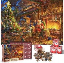 Kalendarz adwentowy puzzle świąteczne Mikołaj przy kominku 1008 elementów