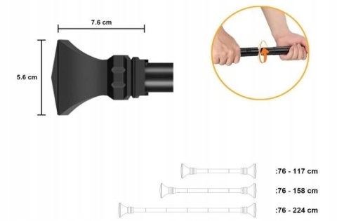 Karnisz pojedynczy na firanki zasłony drążek 76- 224 cm czarny metalowy